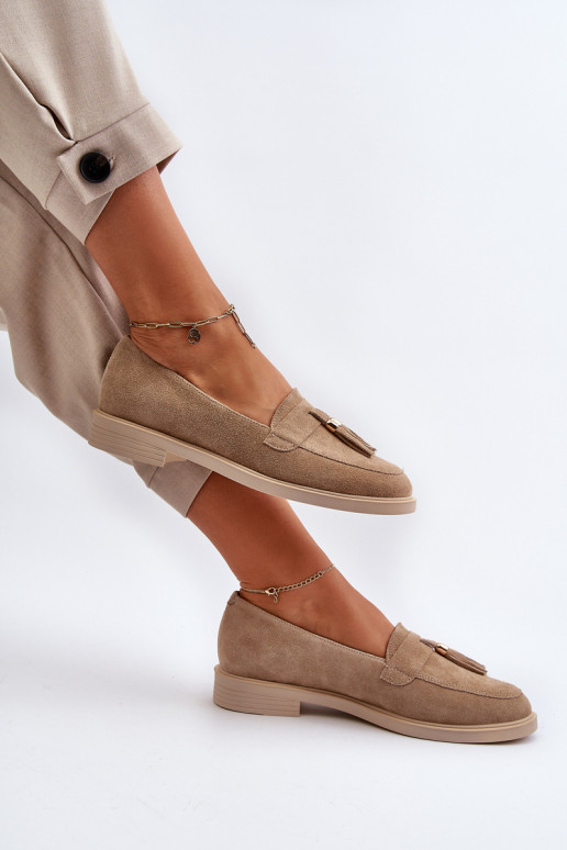 Zazoo 3420 Zamšādas mokasīni  ar platiem papēžiem smilšu krāsas Zazoo 3420 Zamšādas mokasīni  ar platiem papēžiem smilšu krāsas