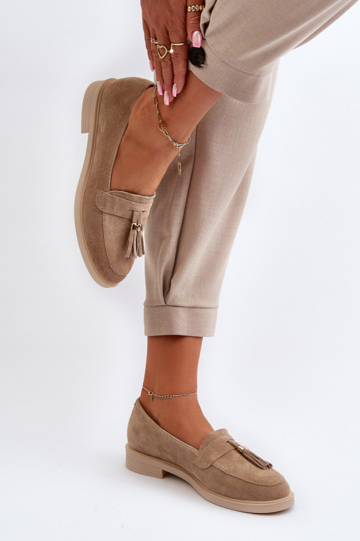 Zazoo 3420 Zamšādas mokasīni  ar platiem papēžiem smilšu krāsas Zazoo 3420 Zamšādas mokasīni  ar platiem papēžiem smilšu krāsas