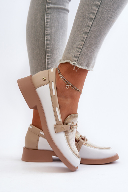 Mokasīni apavi   06493-11 Baltas-smilšu krāsas   Mokasīni apavi   06493-11 Baltas-smilšu krāsas