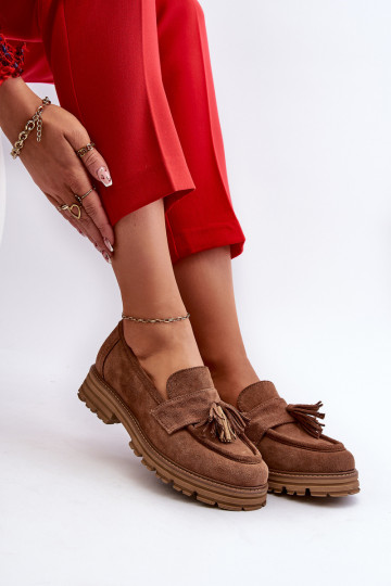 Zazoo 3469 Zamšādas mokasīni  ar bārkstīm brūnas krāsas 2