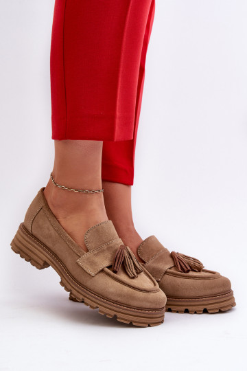 Zazoo 3469 Zamšādas mokasīni  ar bārkstīm smilšu krāsas 2