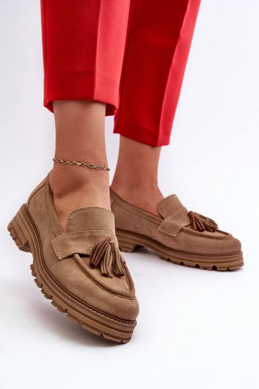 Zazoo 3469 Zamšādas mokasīni  ar bārkstīm smilšu krāsas Zazoo 3469 Zamšādas mokasīni  ar bārkstīm smilšu krāsas