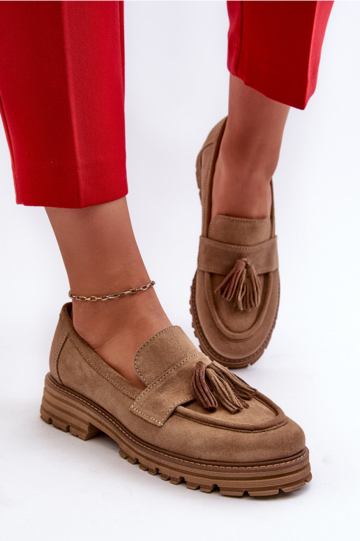 Zazoo 3469 Zamšādas mokasīni  ar bārkstīm smilšu krāsas Zazoo 3469 Zamšādas mokasīni  ar bārkstīm smilšu krāsas