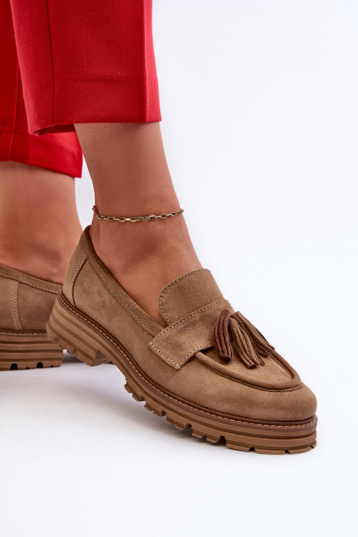 Zazoo 3469 Zamšādas mokasīni  ar bārkstīm smilšu krāsas Zazoo 3469 Zamšādas mokasīni  ar bārkstīm smilšu krāsas