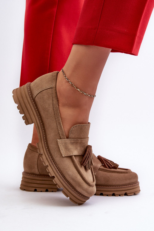 Zazoo 3469 Zamšādas mokasīni  ar bārkstīm smilšu krāsas Zazoo 3469 Zamšādas mokasīni  ar bārkstīm smilšu krāsas