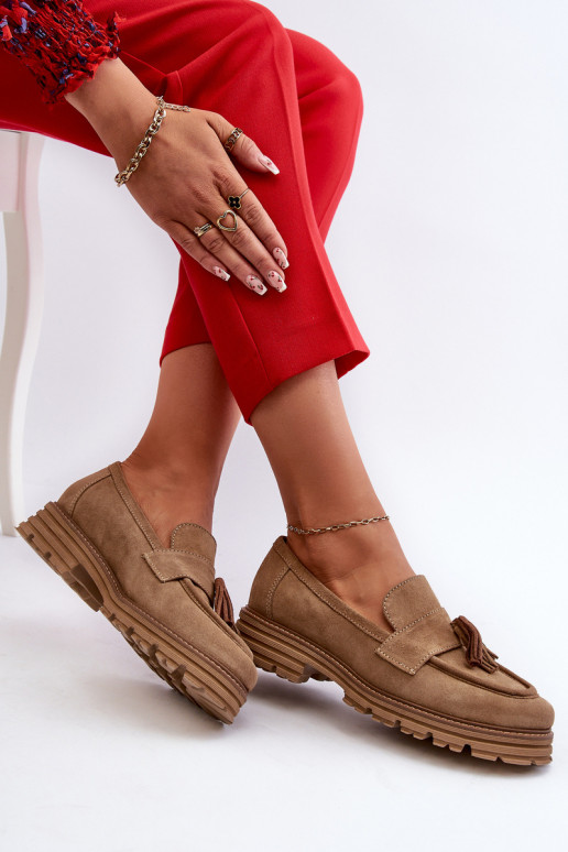 Zazoo 3469 Zamšādas mokasīni  ar bārkstīm smilšu krāsas Zazoo 3469 Zamšādas mokasīni  ar bārkstīm smilšu krāsas