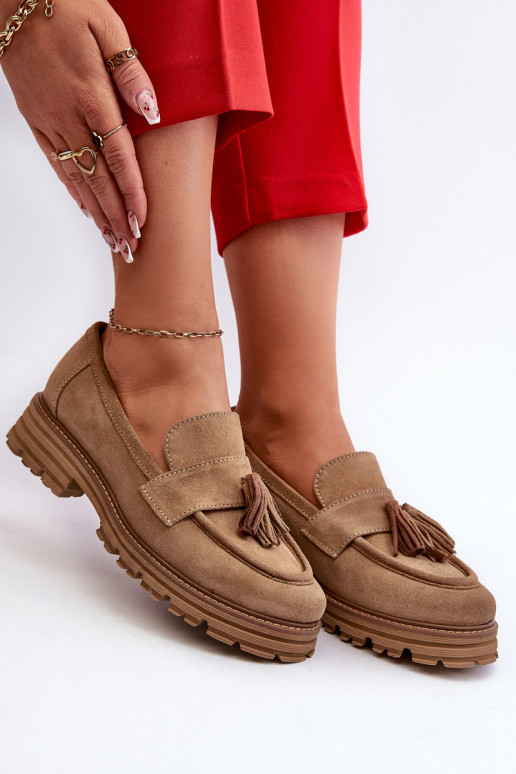 Zazoo 3469 Zamšādas mokasīni  ar bārkstīm smilšu krāsas Zazoo 3469 Zamšādas mokasīni  ar bārkstīm smilšu krāsas