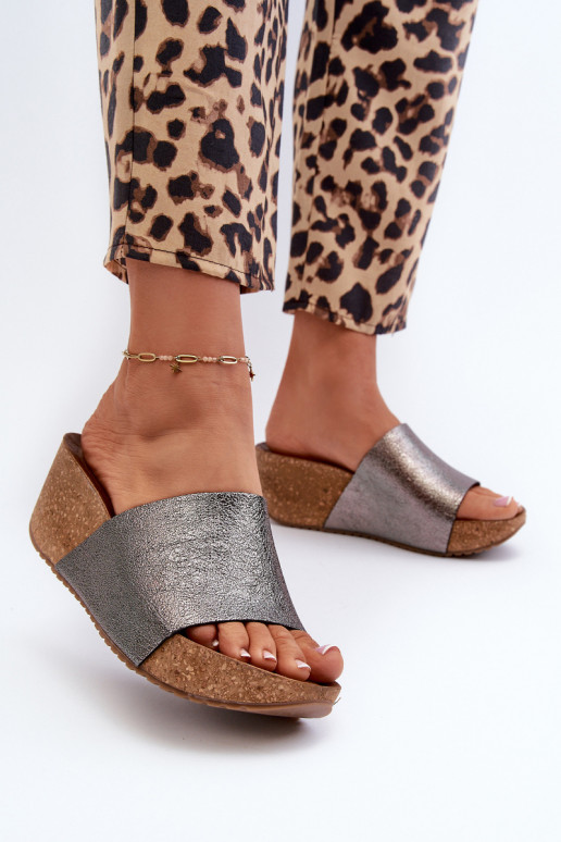 Zazoo 40291 Čibas no dabīgas ādas  Na Korkowym Koturnie pelēkas krāsas Zazoo 40291 Čibas no dabīgas ādas  Na Korkowym Koturnie pelēkas krāsas