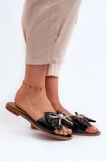 zempapēžu Čibas no dabīgas ādas  ar bantītēm Laura Messi 2791 Melns 2