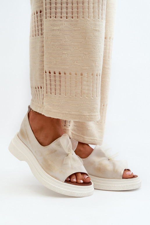 Zazoo 2939 Sieviešu basenes   ar bantītēm Zelta krāsas Przecierany Zazoo 2939 Sieviešu basenes   ar bantītēm Zelta krāsas Przecierany