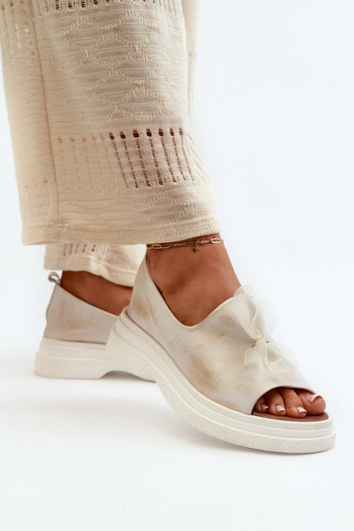 Zazoo 2939 Sieviešu basenes   ar bantītēm Zelta krāsas Przecierany Zazoo 2939 Sieviešu basenes   ar bantītēm Zelta krāsas Przecierany