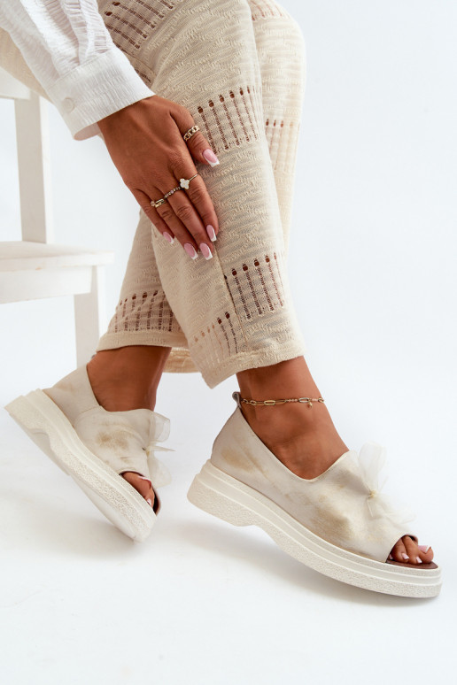 Zazoo 2939 Sieviešu basenes   ar bantītēm Zelta krāsas Przecierany Zazoo 2939 Sieviešu basenes   ar bantītēm Zelta krāsas Przecierany