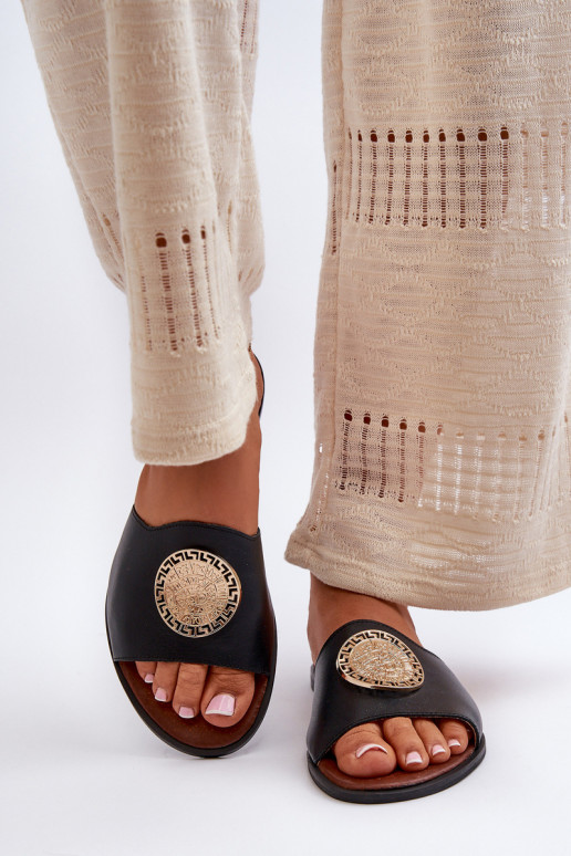 Zazoo 2938 Čibas no dabīgas ādas ar platiem papēžiem ar ornamentiem Melns Zazoo 2938 Čibas no dabīgas ādas ar platiem papēžiem ar ornamentiem Melns