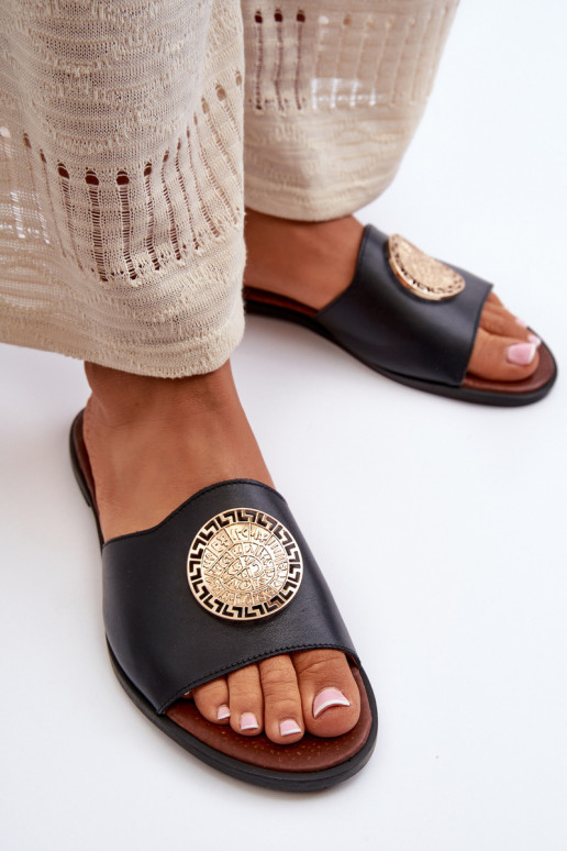 Zazoo 2938 Čibas no dabīgas ādas ar platiem papēžiem ar ornamentiem Melns Zazoo 2938 Čibas no dabīgas ādas ar platiem papēžiem ar ornamentiem Melns