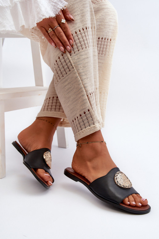 Zazoo 2938 Čibas no dabīgas ādas ar platiem papēžiem ar ornamentiem Melns Zazoo 2938 Čibas no dabīgas ādas ar platiem papēžiem ar ornamentiem Melns