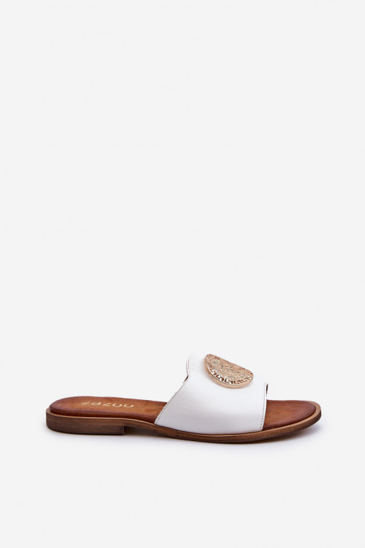 Zazoo 2938 ādas čības ar platām papēžiem un ornamentiem baltā krāsā