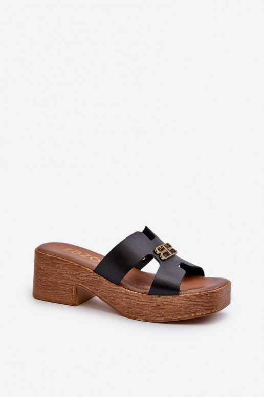Zazoo 40412 ādas eleganta stila sieviešu čības ar zelta detaļām melnā krāsā