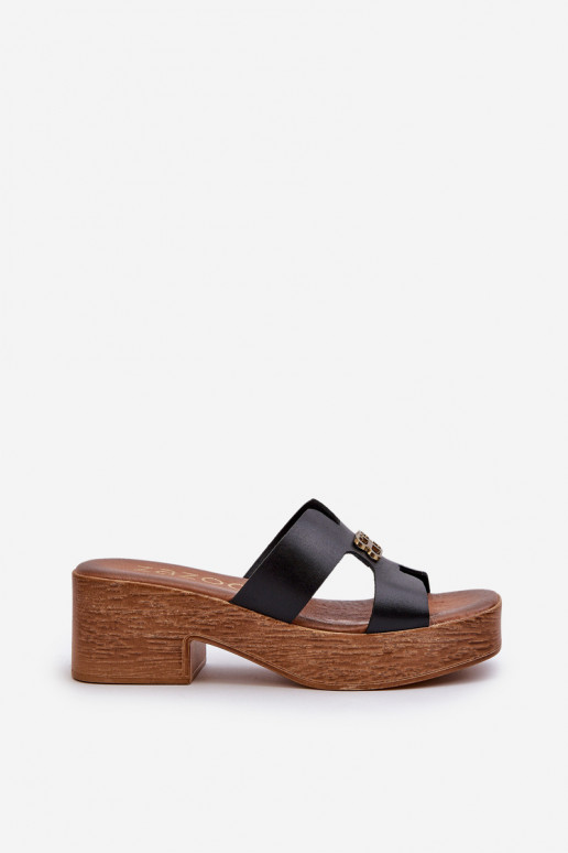Zazoo 40412 ādas eleganta stila sieviešu čības ar zelta detaļām melnā krāsā