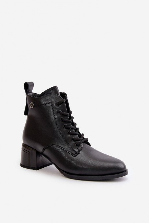 Šņorējami puszābaki  ar papēdi no dabīgas ādas siltināti Melns Vinceza 91110