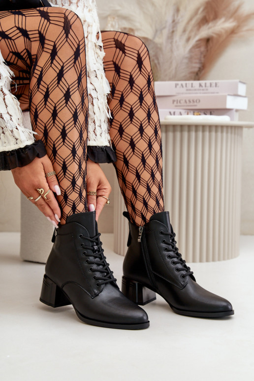 Šņorējami puszābaki  ar papēdi no dabīgas ādas siltināti Melns Vinceza 91110