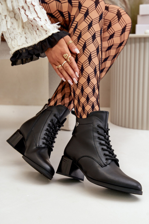 Šņorējami puszābaki  ar papēdi no dabīgas ādas siltināti Melns Vinceza 91110