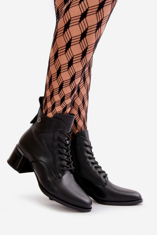 Šņorējami puszābaki  ar papēdi no dabīgas ādas siltināti Melns Vinceza 91110