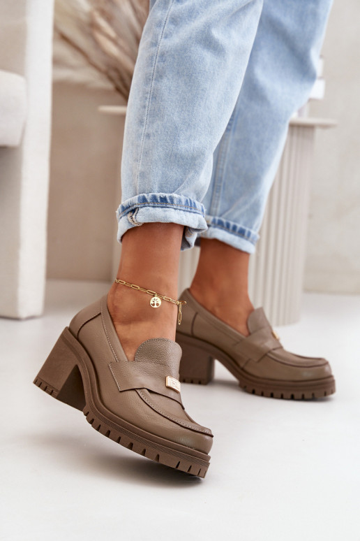 Zazoo 20168 Eleganta stila apavi  ar papēdi Dabīgas ādas smilšu krāsas