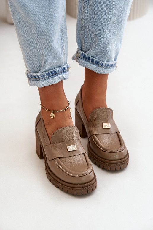 Zazoo 20168 Eleganta stila apavi  ar papēdi Dabīgas ādas smilšu krāsas