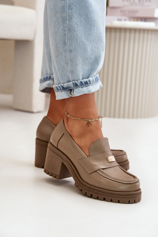 Zazoo 20168 Eleganta stila apavi  ar papēdi Dabīgas ādas smilšu krāsas