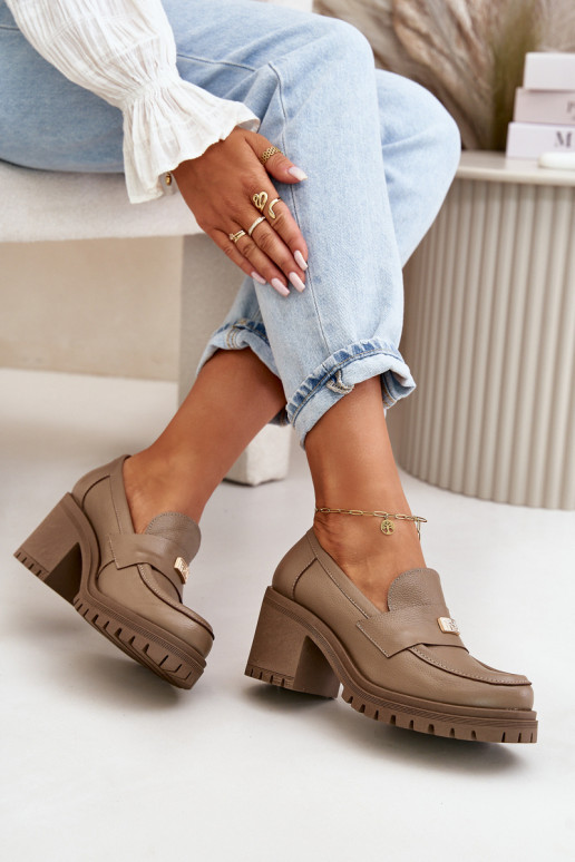 Zazoo 20168 Eleganta stila apavi  ar papēdi Dabīgas ādas smilšu krāsas