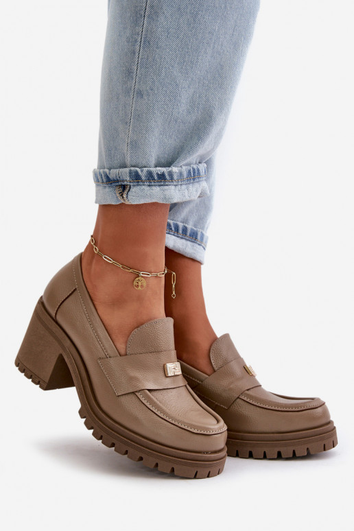 Zazoo 20168 Eleganta stila apavi  ar papēdi Dabīgas ādas smilšu krāsas