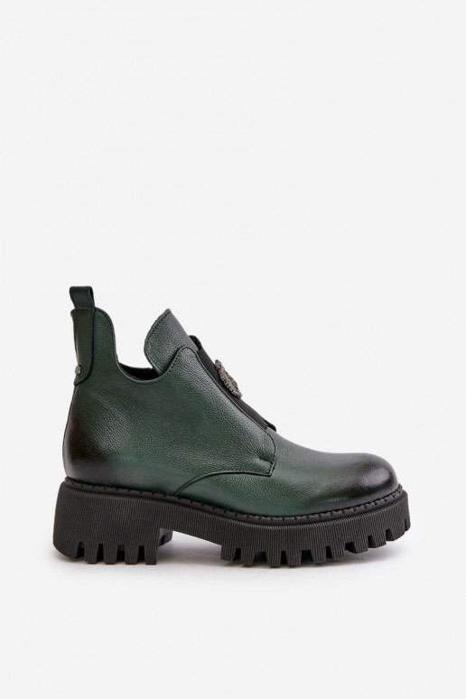 Zazoo 60451 Sieviešu puszābaki no dabīgas ādas ar ornamentiem haki krāsas