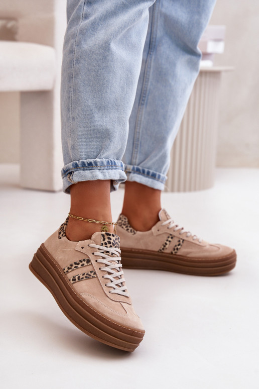 Zazoo N1068S4  modeļa apavi ar platformu ar leoparda kažokādas rakstu Rozā krāsas