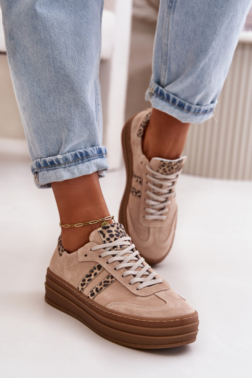 Zazoo N1068S4  modeļa apavi ar platformu ar leoparda kažokādas rakstu Rozā krāsas