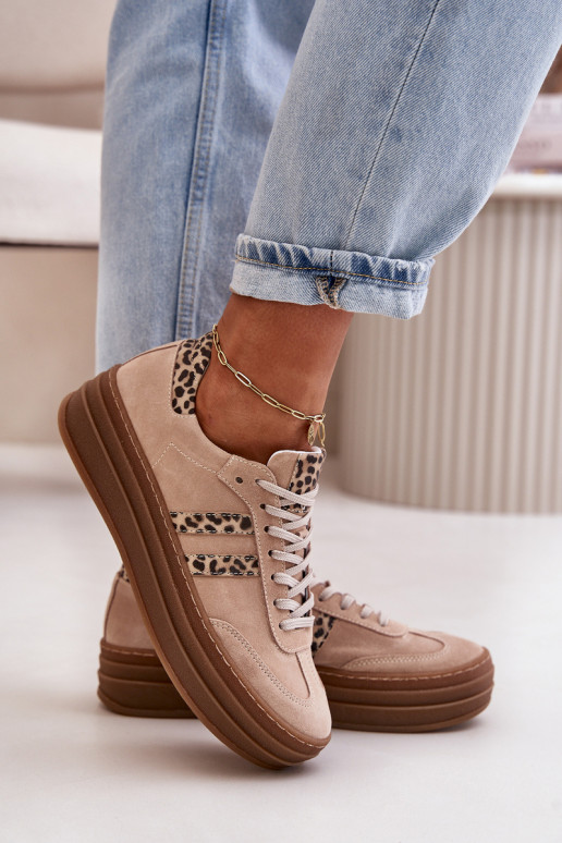 Zazoo N1068S4  modeļa apavi ar platformu ar leoparda kažokādas rakstu Rozā krāsas