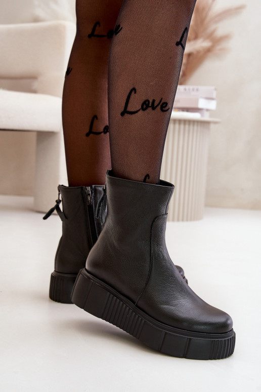 Zazoo 60369 Sieviešu puszābaki no dabīgas ādas ar platformu Melns