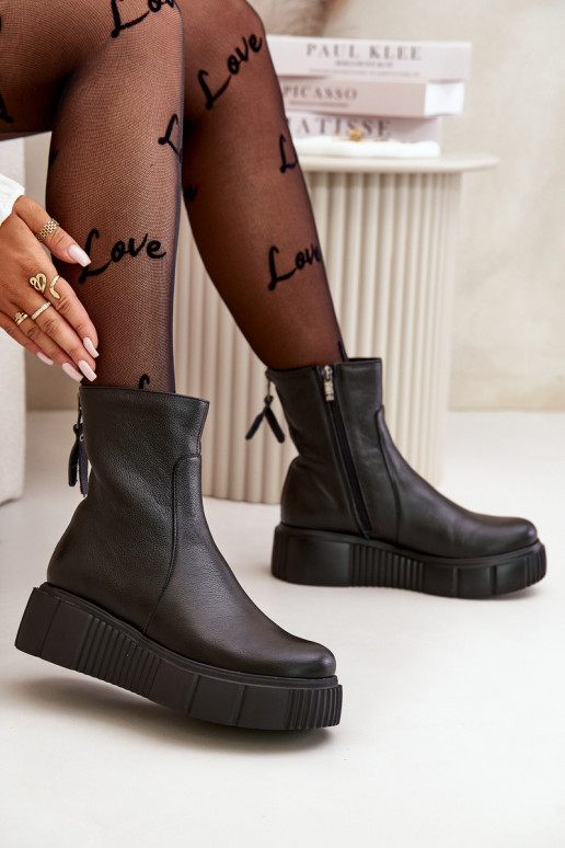 Zazoo 60369 Sieviešu puszābaki no dabīgas ādas ar platformu Melns