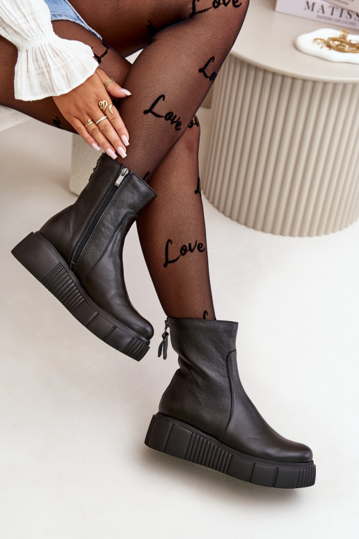 Zazoo 60369 Sieviešu puszābaki no dabīgas ādas ar platformu Melns