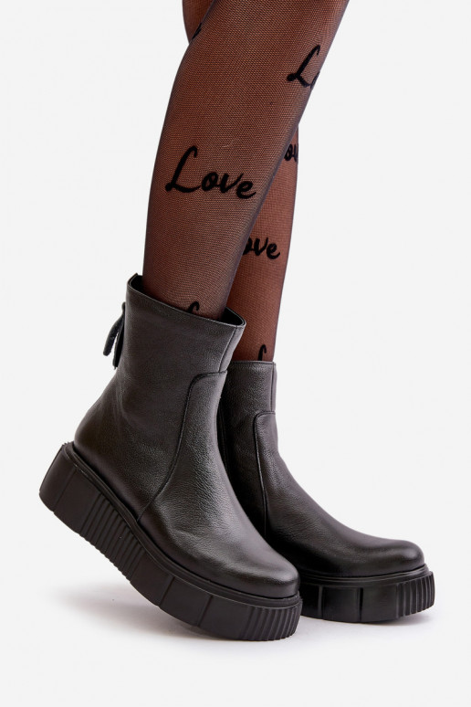 Zazoo 60369 Sieviešu puszābaki no dabīgas ādas ar platformu Melns