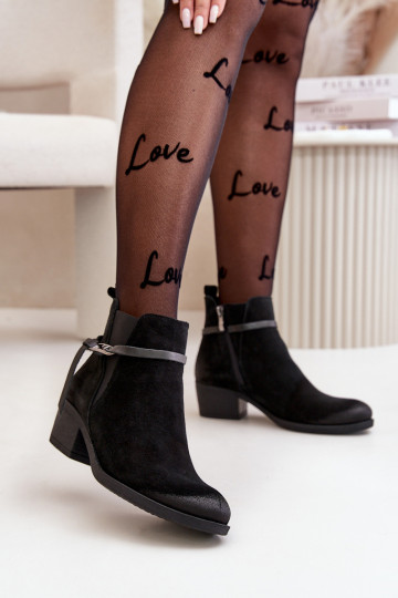 Zazoo 60478 Zamšādas kurpes ar papēdi siltināti Aizsprādzējamas  Melns