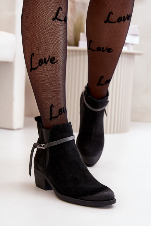 Zazoo 60478 Zamšādas kurpes ar papēdi siltināti Aizsprādzējamas  Melns