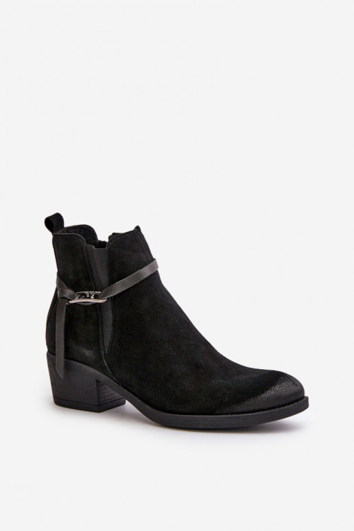 Zazoo 60478 Zamšādas kurpes ar papēdi siltināti Aizsprādzējamas  Melns