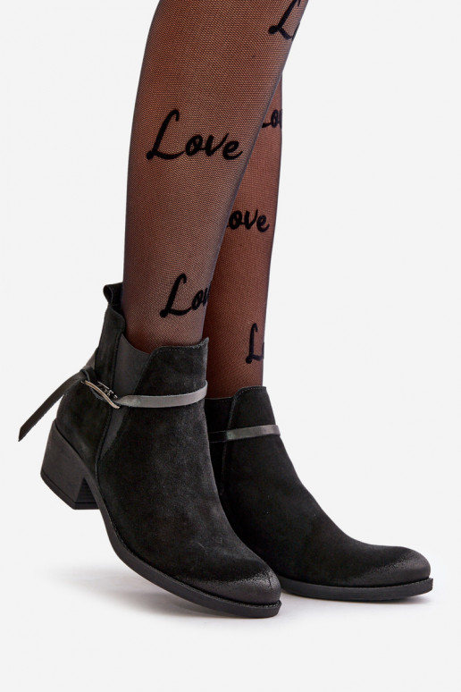 Zazoo 60478 Zamšādas kurpes ar papēdi siltināti Aizsprādzējamas  Melns