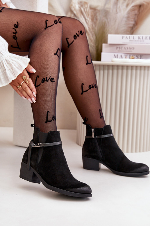 Zazoo 60478 Zamšādas kurpes ar papēdi siltināti Aizsprādzējamas  Melns