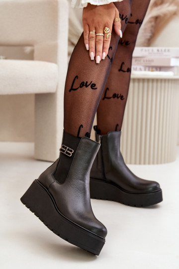 Zazoo 60498 Sieviešu puszābaki no dabīgas ādas  ar platformu I Koturnie Melns