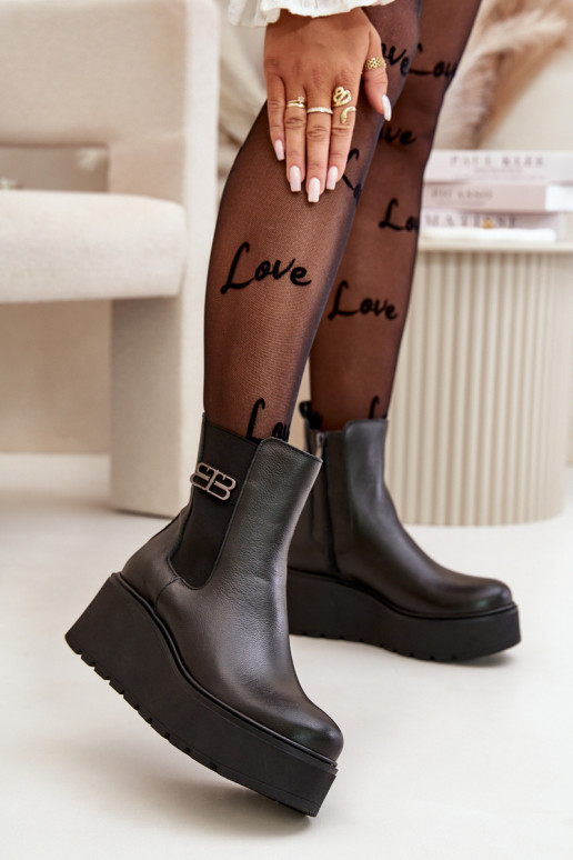 Zazoo 60498 Sieviešu puszābaki no dabīgas ādas  ar platformu I Koturnie Melns