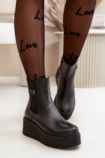 Zazoo 60498 Sieviešu puszābaki no dabīgas ādas  ar platformu I Koturnie Melns 2