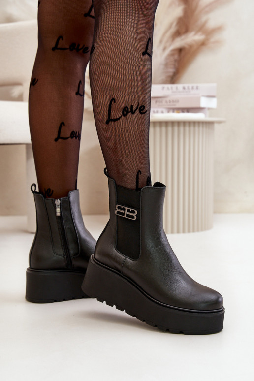 Zazoo 60498 Sieviešu puszābaki no dabīgas ādas  ar platformu I Koturnie Melns