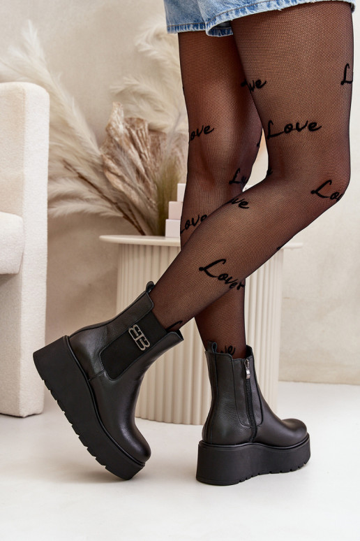 Zazoo 60498 Sieviešu puszābaki no dabīgas ādas  ar platformu I Koturnie Melns