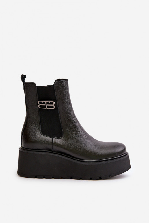 Zazoo 60498 Sieviešu puszābaki no dabīgas ādas  ar platformu I Koturnie Melns